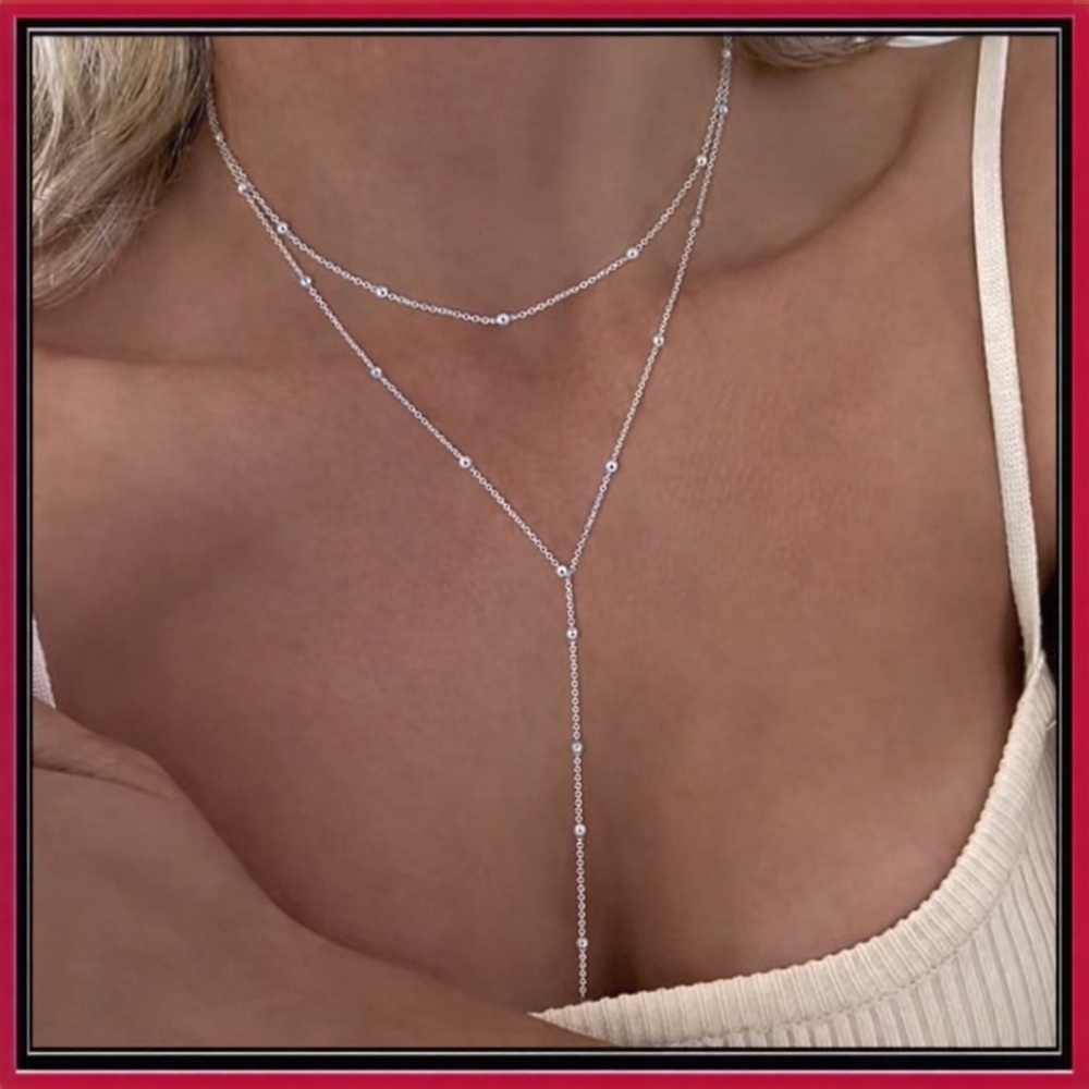 Clearance! NEW SILVER Y LARIAT BEAD DROP NECKLACE